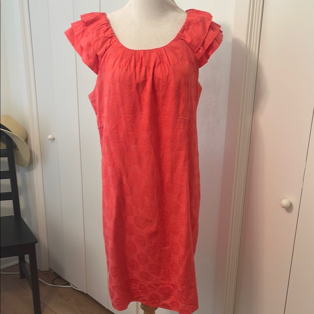 Coral Ruffle Sleeve Dress